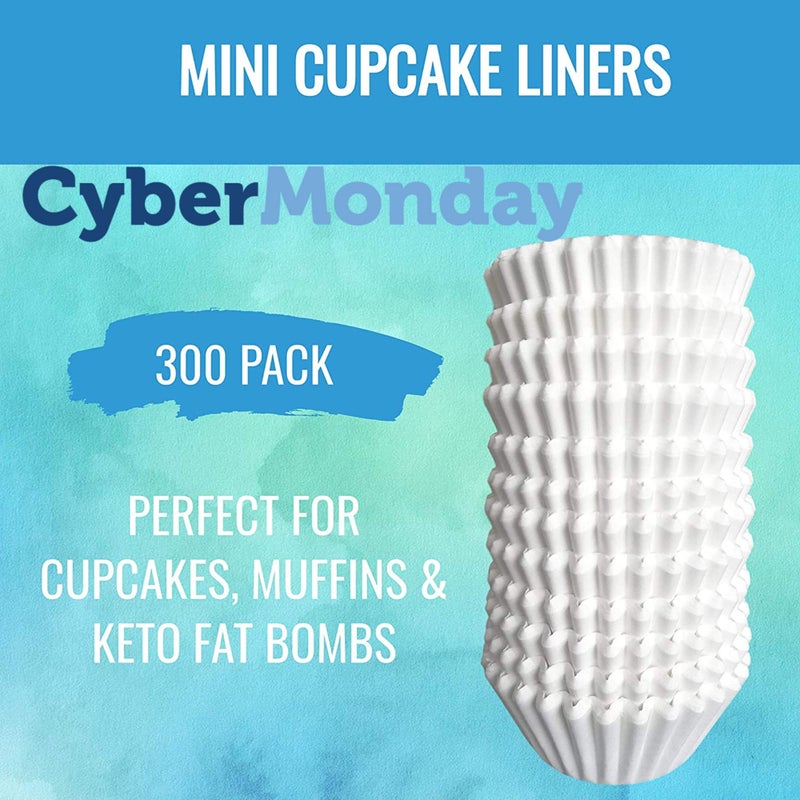KPKitchen White Mini Cupcake Liners - 300-Pack - Mini Cups Sized Paper Cupcake Wrappers - Fits Perfectly Any Muffin Baking Pan - Cup Cake Liner for Cupcakes, Muffins, Keto Fat Bombs & Cheesecakes - Image 2